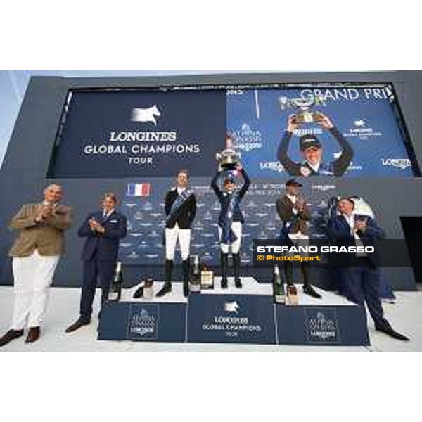 LGCT of St Tropez - Grand Prix Prize giving ceremony - The podium: 1st Jessica Springsteen (USA), 2nd Pieter Devos (BEL) , 3rd Simon Delestre (FRA) - St Tropez, Ramatuelle Beach - 14 September 2019 - ph.Stefano Grasso/LGCT