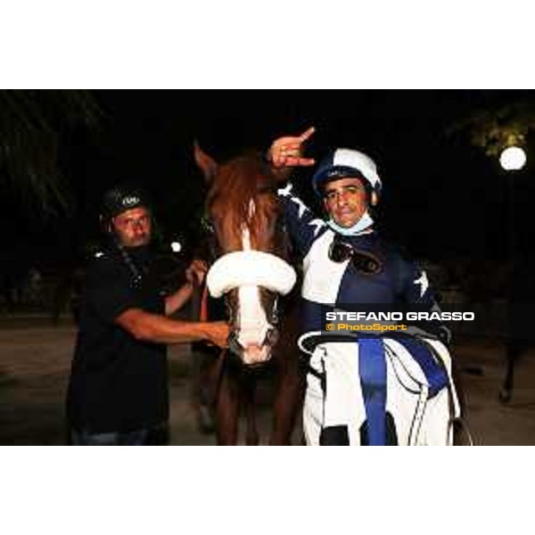 Fabio Branca and The Conqueror after winning the Premio Città di Napoli - Listed race- Napoli Agnano,25th July 2020 Ph.Stefano Grasso/Ippodromi Partenopei srl