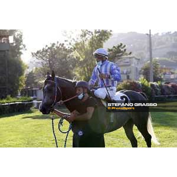 S.Basile on Beniamino wins the Premio 27° Derby Italiano Anglo Arabo Napoli Agnano,25th July 2020 Ph.Stefano Grasso/Ippodromi Partenopei srl