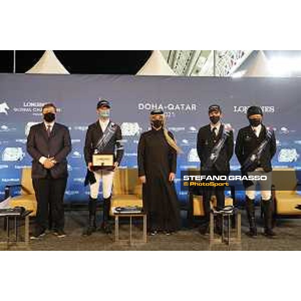 LGCT of DOHA - Press conference - Form L to R: Jan Tops, Niels Bruynseels (BEL), Omar Al Mannai, Lorenzo de Luca (ITA), Eric Lamaze (CAN) - DOHA, Al Shaqab - 6 March 2021 - ph.Stefano Grasso/LGCT