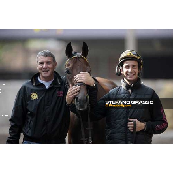 Paolo Favero, Sharstar and Raffaele Romano pose for the photographer after morning works at Borgo Andreina Merano Maia, 24th sept. 2009 ph. Stefano Grasso