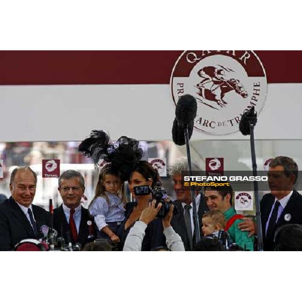 the podium of the Prix Marcel Boussac - SA the Aga Khan, Alaain Delon and Christophe Soumillon Paris Longchamp, 4th oct. 2009 ph. Stefano Grasso