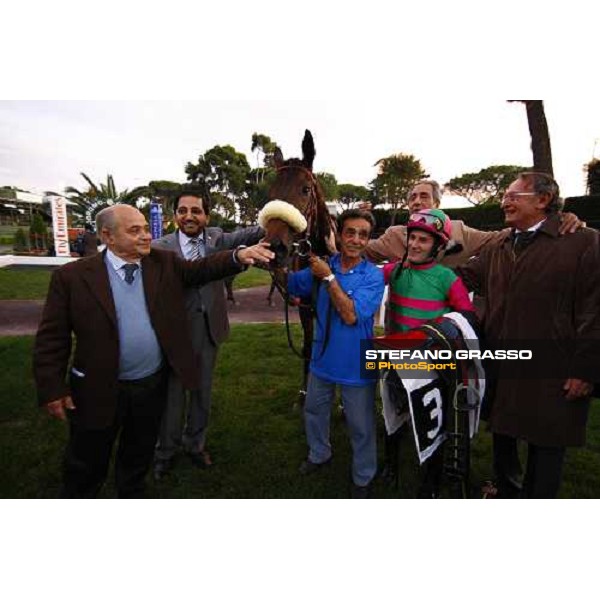 Mirco Demuro, Vittorio Caruso and Diego Romeo pose with Charming Woman after winning the Premio Ubaldo Pandolfi Nayef Rome Capanannelle, 25th oct. 2009 Ph.Stefano Grasso