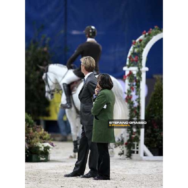 Eleonora Ottaviani and Conrad Homnfeld watching Kevin Staut on Silvana preparing to jump during the Jumping Verona - Rolex Fei World Cup tm 2009 Verona, 8th nov. 2009 ph.Fieracavalli/Stefano Grasso