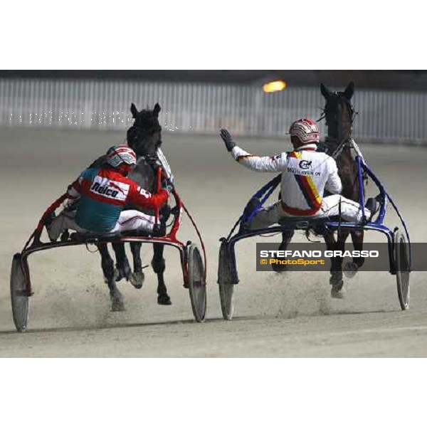 Roberto Vecchione with Island Effe receives the congratulations from Pietro Gubellini with Le Touquet after winning the Final of the Gran Premio Mario Locatelli Milan San Siro, 24th january 2010 ph. Stefano Grasso