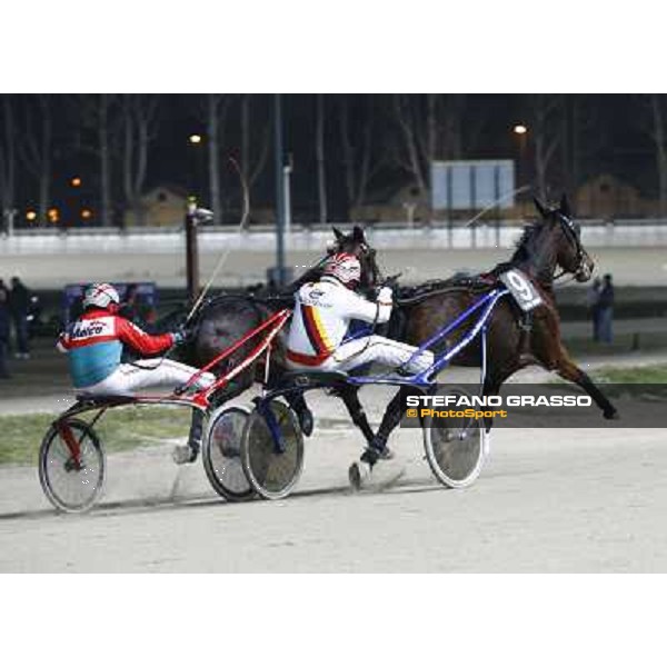 Roberto Vecchione with Island Effe and Pietro Gubellini with Le Touquet flying towards the line of the Final of the Gran Premio Mario Locatelli Milan San Siro, 24th january 2010 ph. Stefano Grasso