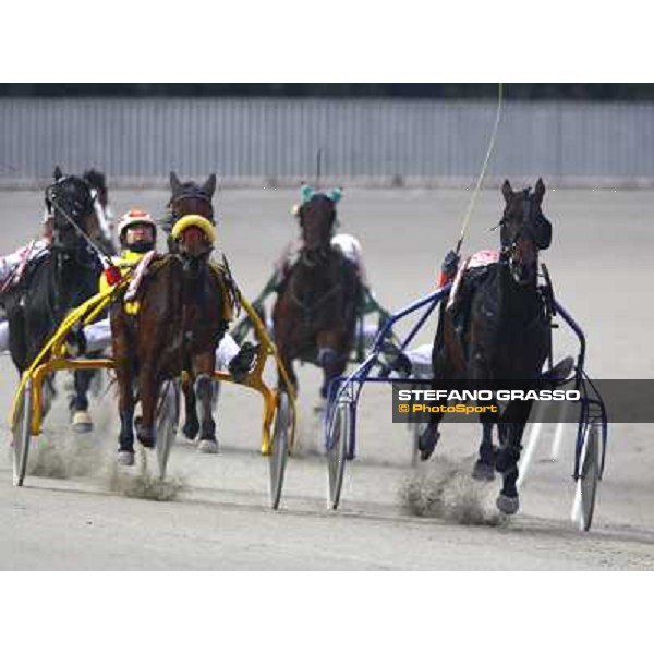 Giuseppe Lombardo jr. with Nevera and Pietro Gubellini enter the straight of San Siro racetrack Milan San Siro, 24th january 2010 ph. Stefano Grasso