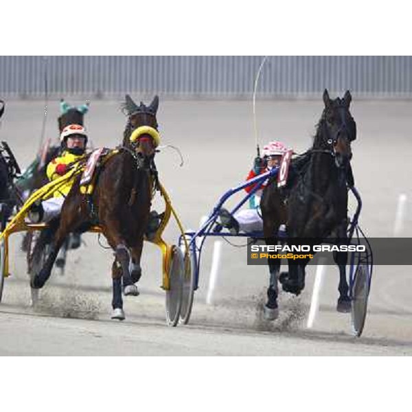 Giuseppe Lombardo jr. with Nevera and Pietro Gubellini enter the straight of San Siro racetrack Milan San Siro, 24th january 2010 ph. Stefano Grasso
