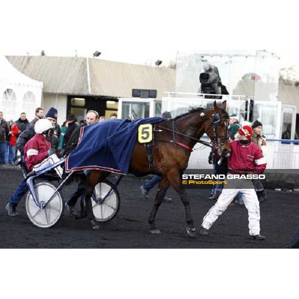 Jean Michele Bazire with Ismos Fp after winning the Prix du Luxembourg Paris Vincennes, 30th january 2010 ph. Stefano Grasso