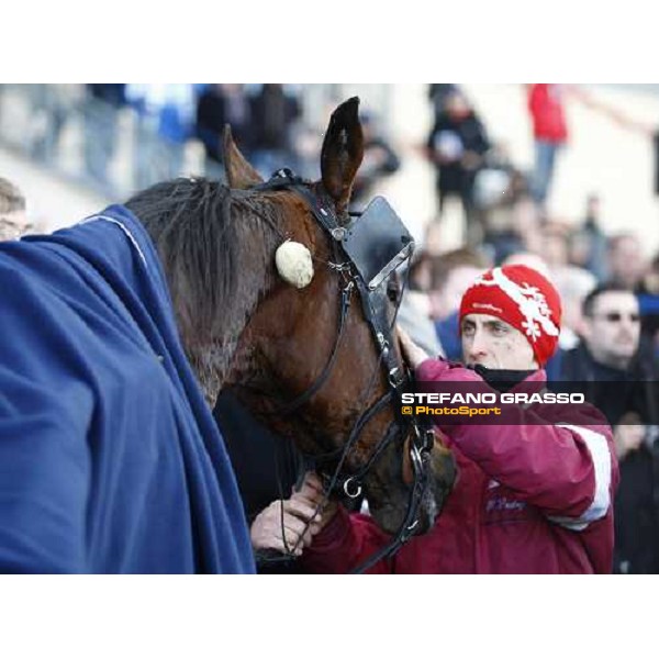Ismos Fp with his groom after winning the Prix du Luxembourg Paris Vincennes, 30th january 2010 ph. Stefano Grasso