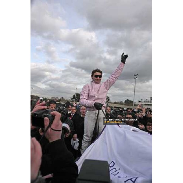 Sebastien Ernault with Oyonnax wins the Prix d\' Amerique Marionnaud beating Quaker Jet and Meaulnes du Corta Paris Vincennes, 31st january 2010 ph.Stefano Grasso