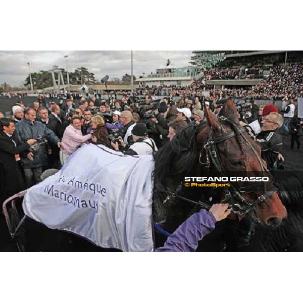Sebastien Ernault with Oyonnax wins the Prix d\' Amerique Marionnaud beating Quaker Jet and Meaulnes du Corta Paris Vincennes, 31st january 2010 ph.Stefano Grasso