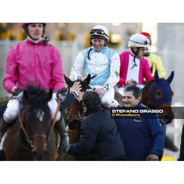 trainer Daniela Moretti congratulates with Luci a Capannelle and Paul A. Johnson after winning the Premio Criterium d\' Inverno Rome, 7th february 2010 ph. Stefano Grasso