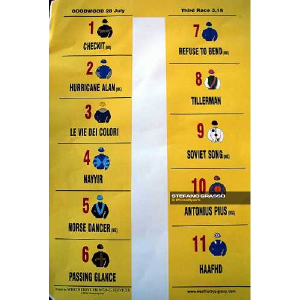 starting list of the Cantor Odds Sussex Stakes Glorious Goodwood 28th july 2004 ph. Stefano Grasso