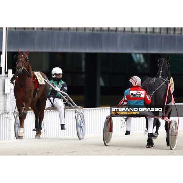 Enrico Bellei with Mario Tommaseo and Pietro Guellini with Merckx Ok before the start of the Premio Leola Hanover Milan San Siro, 27th february 2010 ph. Stefano Grasso