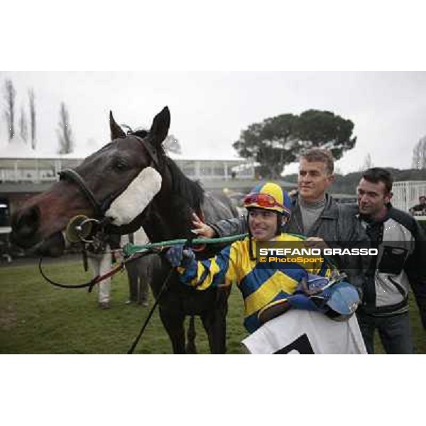 Christophe Monjon on Neroloto after winning the Premio Gran Corsa Siepi di Pisa Pisa San Rossore, 21st march 2010 ph. Stefano Grasso