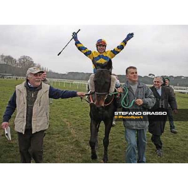 Christophe Monjon on Neroloto after winning the Premio Gran Corsa Siepi di Pisa Pisa San Rossore, 21st march 2010 ph. Stefano Grasso