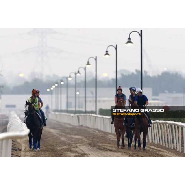 Kieren Fallon on Gitano Hernando leads a group of horses going for morning track works. Dubai - Meydan, 26th march 2010 ph. Stefano Grasso