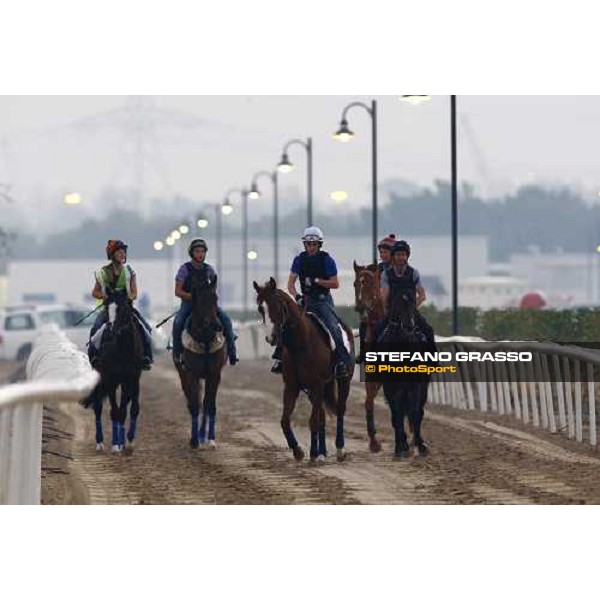 Kieren Fallon on Gitano Hernando leads a group of horses going for morning track works. Dubai - Meydan, 26th march 2010 ph. Stefano Grasso