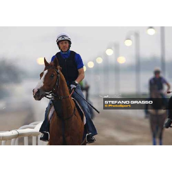 Kieren Fallon on Gitano Hernando goes to the track for the morning track works. Dubai - Meydan, 26th march 2010 ph. Stefano Grasso