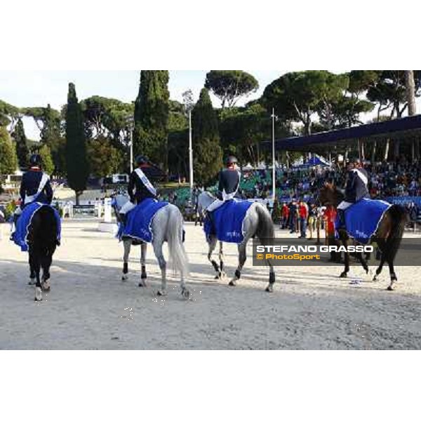 The France Team enters the Arena after winning the Meydan Fei Nations Cup - 78¡ Csio Piazza di Siena Rome, 28th may 2010 ph. Stefano Grasso