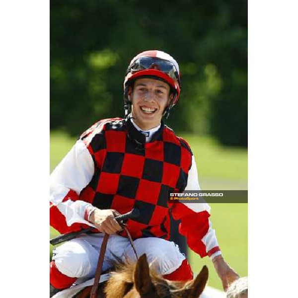 an happy Cristian Demuro on Moonlight Red after winning the Premio Mantovani Milan - San Siro racetrack, 4th july 2010 ph. Stefano Grasso