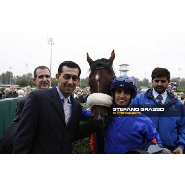 Mahmood Al Zarooni and Ahmed Ajtebi pose with Biondetti in the winner ecnlosure of the Gran Criterium Milan - San Siro racetrack, 9th october 2010 ph. Stefano Grasso
