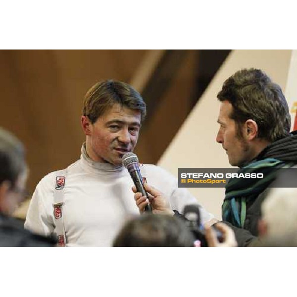 Franck Nivard pictured during the press conference, after winning the 90¡ Grand Prix d\'Amerique Paris-Vincennes, 30th january 2011 ph. Stefano Grasso