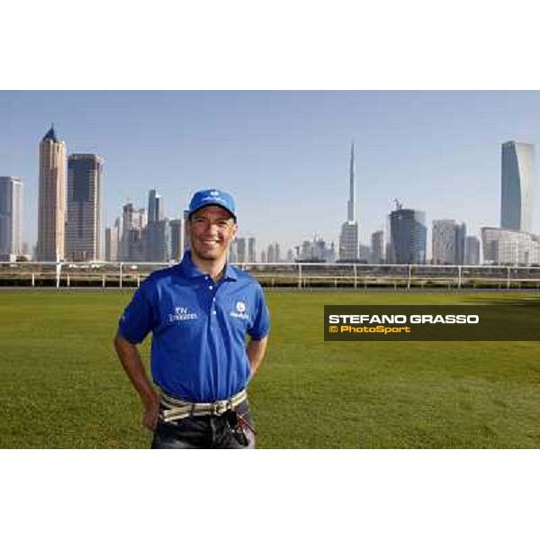 Godolphin Media Morning - Frankie Dettori poses in front of the skylyne of Dubai with the Burj Khalifa in the background Dubai - Al Quoz 23rd march 2011 ph.Stefano Grasso