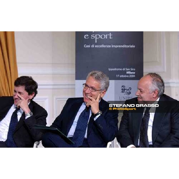 talkshow \'Imprenditoria e Sport\' Ministro delle Politiche Agricole, on. Gianni Alemanno, dott. Antonio Matarrese, President of Unire and dott. Giuseppe Panzironi, Milan San Siro 17th october 2004 ph. Stefano Grasso