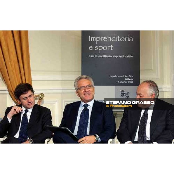 talkshow \'Imprenditoria e Sport\' Ministro delle Politiche Agricole, on. Gianni Alemanno, dott. Antonio Matarrese, President of Unire and dott. Giuseppe Panzironi, Milan San Siro 17th october 2004 ph. Stefano Grasso