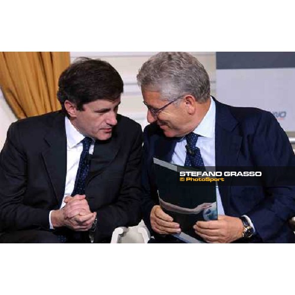talkshow \'Imprenditoria e Sport\' Ministro delle Politiche Agricole, on. Gianni Alemanno and dott. Antonio Matarrese, President of Unire Milan San Siro 17th october 2004 ph. Stefano Grasso