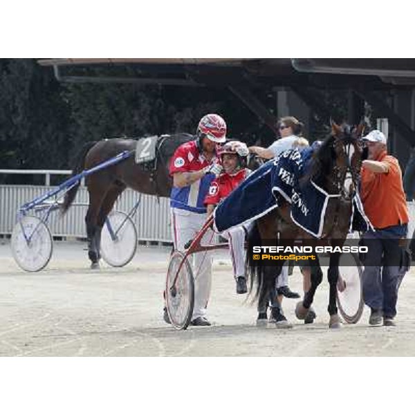 Pietro Gubellini , Harri Rantanen and Owen Cr after winning the Premio Veneto Milan- San Siro racetrack, 25th april 2011 ph.Stefano Grasso