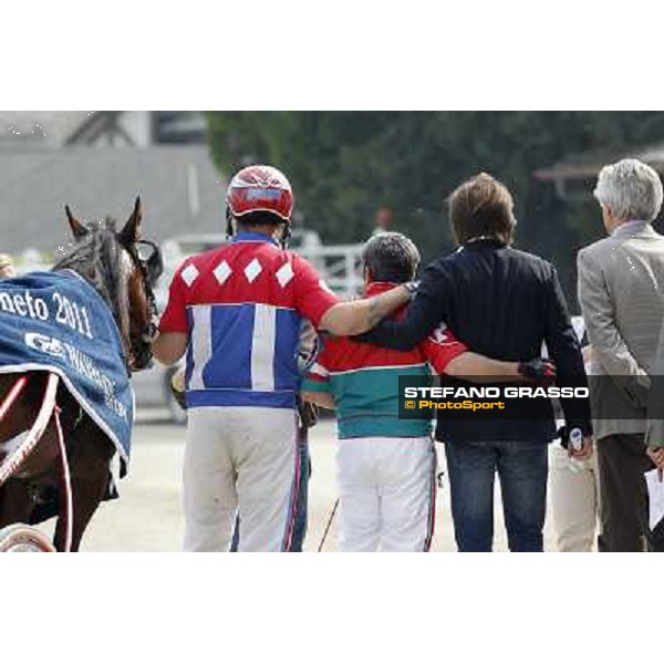 Pietro Gubellini , Harri Rantanen and Owen Cr after winning the Premio Veneto Milan- San Siro racetrack, 25th april 2011 ph.Stefano Grasso