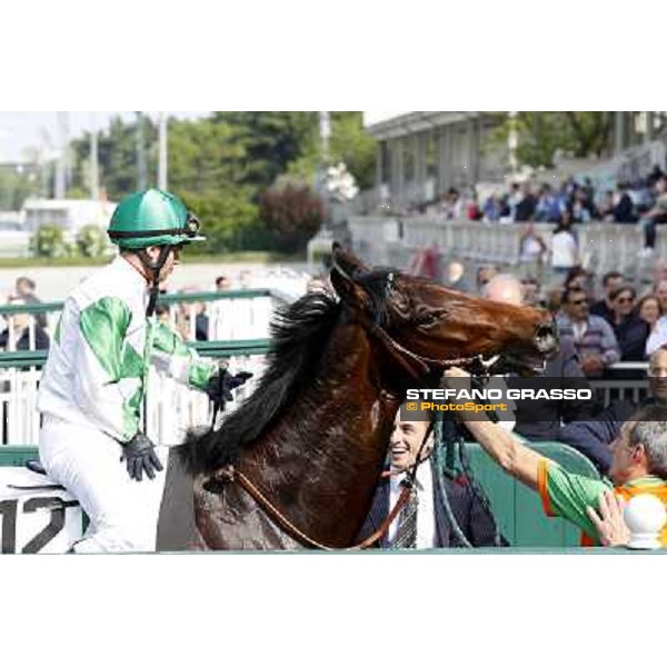 Umberto Rispoli on Sir Eagles after winning the Premio Certosa Milan- San Siro racetrack, 24th april 2011 ph.Stefano Grasso