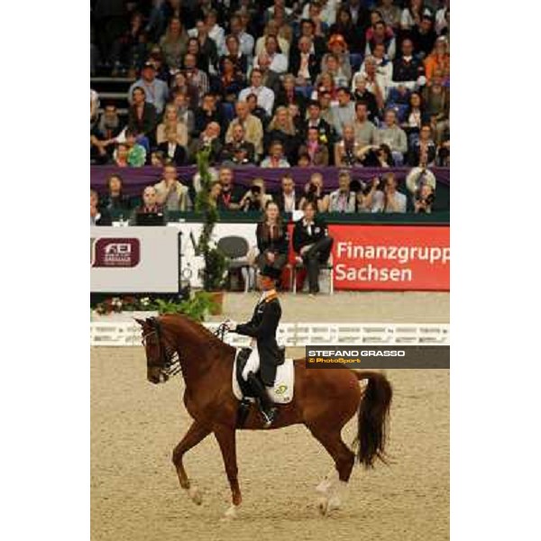 Isabelle Werth parades on Sarchmo after the 5th place in the Reem Acra Fei World Cup Dressage final Leipzig, 30th april 2011 ph.Stefano Grasso