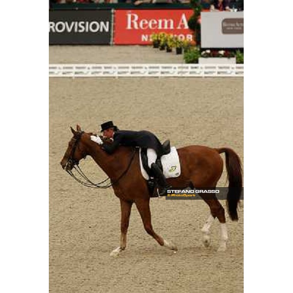 Isabelle Werth parades on Sarchmo after the 5th place in the Reem Acra Fei World Cup Dressage final Leipzig, 30th april 2011 ph.Stefano Grasso