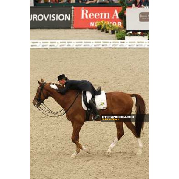 Isabelle Werth parades on Sarchmo after the 5th place in the Reem Acra Fei World Cup Dressage final Leipzig, 30th april 2011 ph.Stefano Grasso