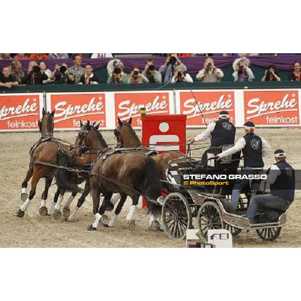 Exell Boyd with Bill, Carrington PArk Ajax,Lucky and Spitfire wins the FEI World Cup Final Driving Leipzig, 1st may 2011 ph.Stefano Grasso