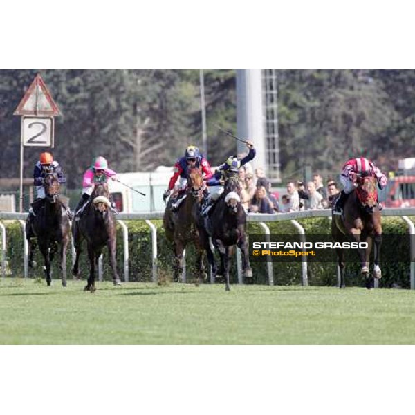 Carlo Fiocchi on Spirit Quartz goes to win the Premio Tudini beating Fabio Branca on Dagda Mor and Mirco Demuro on Charming Woman Rome - Capannelle racetrack, 7th may 2011 ph.Davide Salerno
