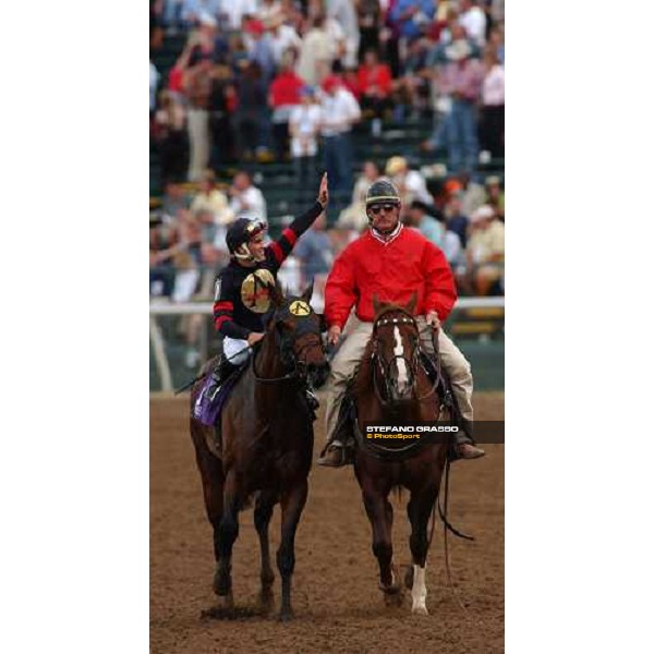 exulting Javier Castellano winner with Ghostzapper of Breeders\' Cup Classic Dallas 30th october 2004 ph. Stefano Grasso