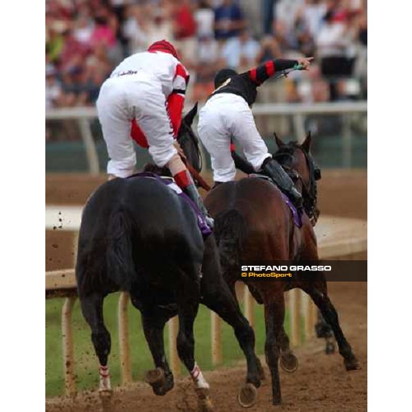 exulting Javier Castellano winner with Ghostzapper of Breeders\' Cup Classic Dallas 30th october 2004 ph. Stefano Grasso