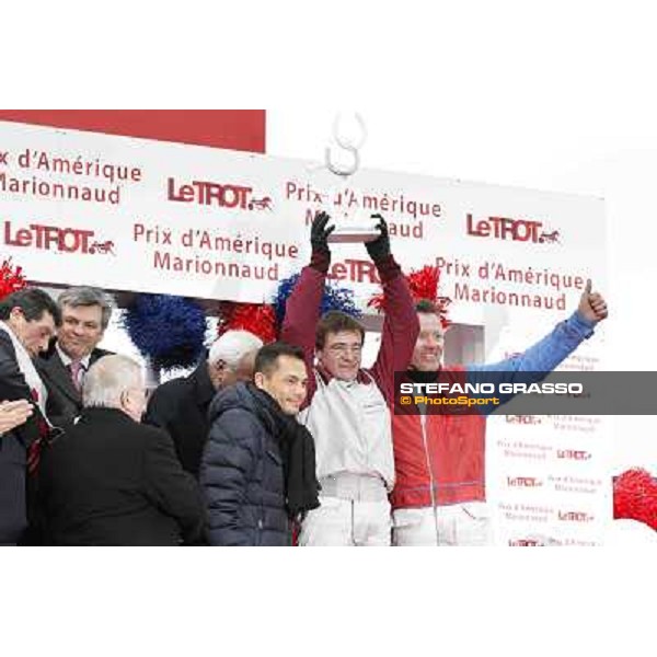 91° Prix d\'Amérique Marionnaud - prize giving ceremony - Franck Nivard and Thierry Duvaldestin Paris - Vincennes racecourse , 29th january 2012 ph.Stefano Grasso