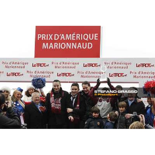 91° Prix d\'Amérique Marionnaud - prize giving ceremony - Franck Nivard and the winning connection Paris - Vincennes racecourse , 29th january 2012 ph.Stefano Grasso