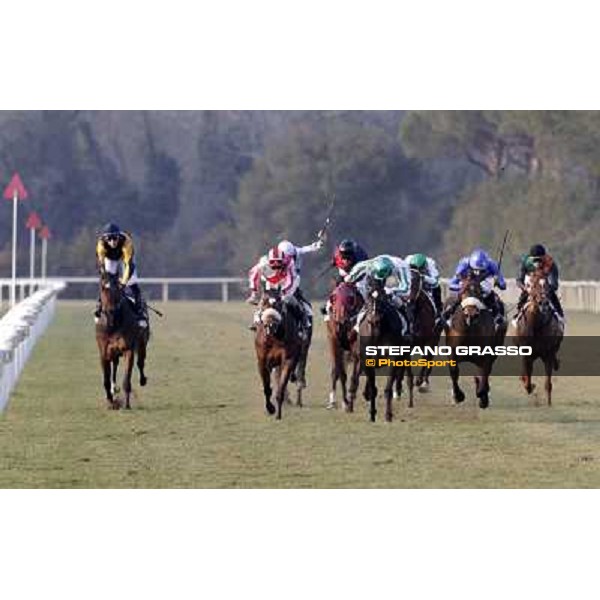 Fabio Branca on Cash Finance wins the Premio Andreina beating Marco Monteriso on Think about Money Pisa - San Rossore racecourse, 4th march 2012 ph.Stefano Grasso