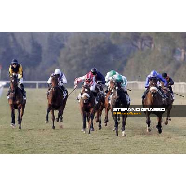 Fabio Branca on Cash Finance wins the Premio Andreina beating Marco Monteriso on Think about Money Pisa - San Rossore racecourse, 4th march 2012 ph.Stefano Grasso