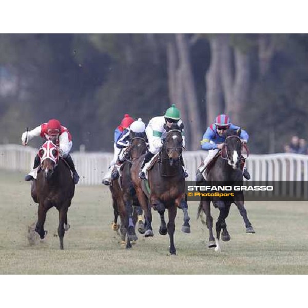 The finish line of Premio SIRE - Federico De Paola and Laghat first from right Pisa - San Rossore racecourse 4th march 2012 ph.Stefano Grasso