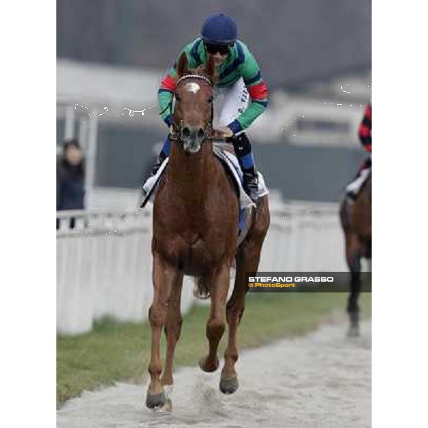 Dario Vargiu on Salure returns home after the race Milano - San Siro racecourse,18th march 2012 ph.Stefano Grasso