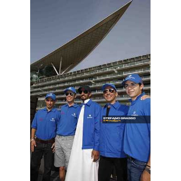 Frankie Dettori poses with Silvestre De Sousa,Kerrin McEvoy,Ahmed Aytebi and Mickael Barzalona Dubai, Meydan racecourse - 29th march 2012 ph.Stefano Grasso