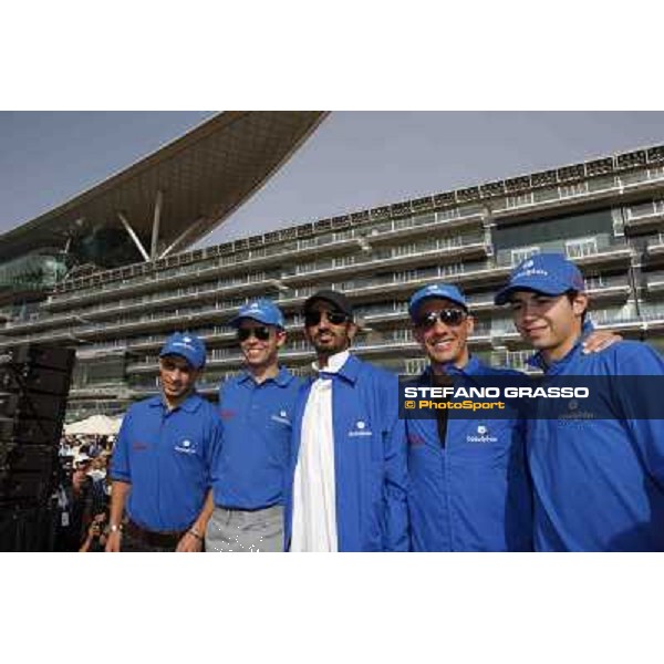 Frankie Dettori poses with Silvestre De Sousa,Kerrin McEvoy,Ahmed Aytebi and Mickael Barzalona Dubai, Meydan racecourse - 29th march 2012 ph.Stefano Grasso